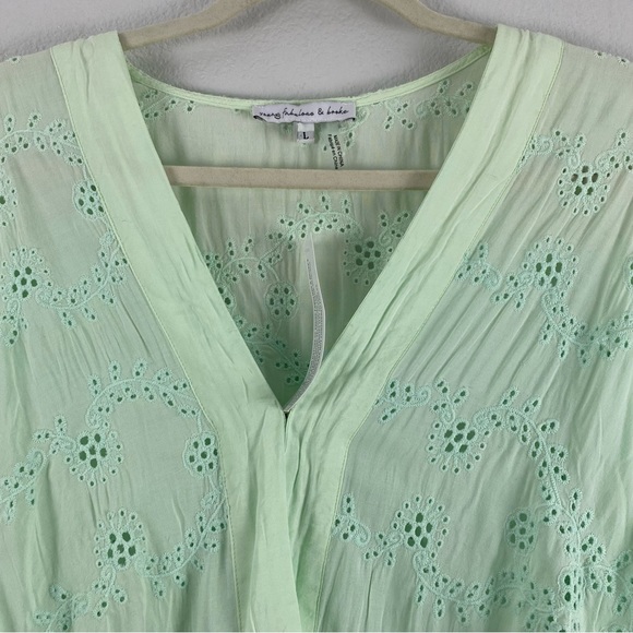 Young Fabulous & Broke Balloon Sleeve Mint Green Eyelet Wrap Top - Picture 6 of 9